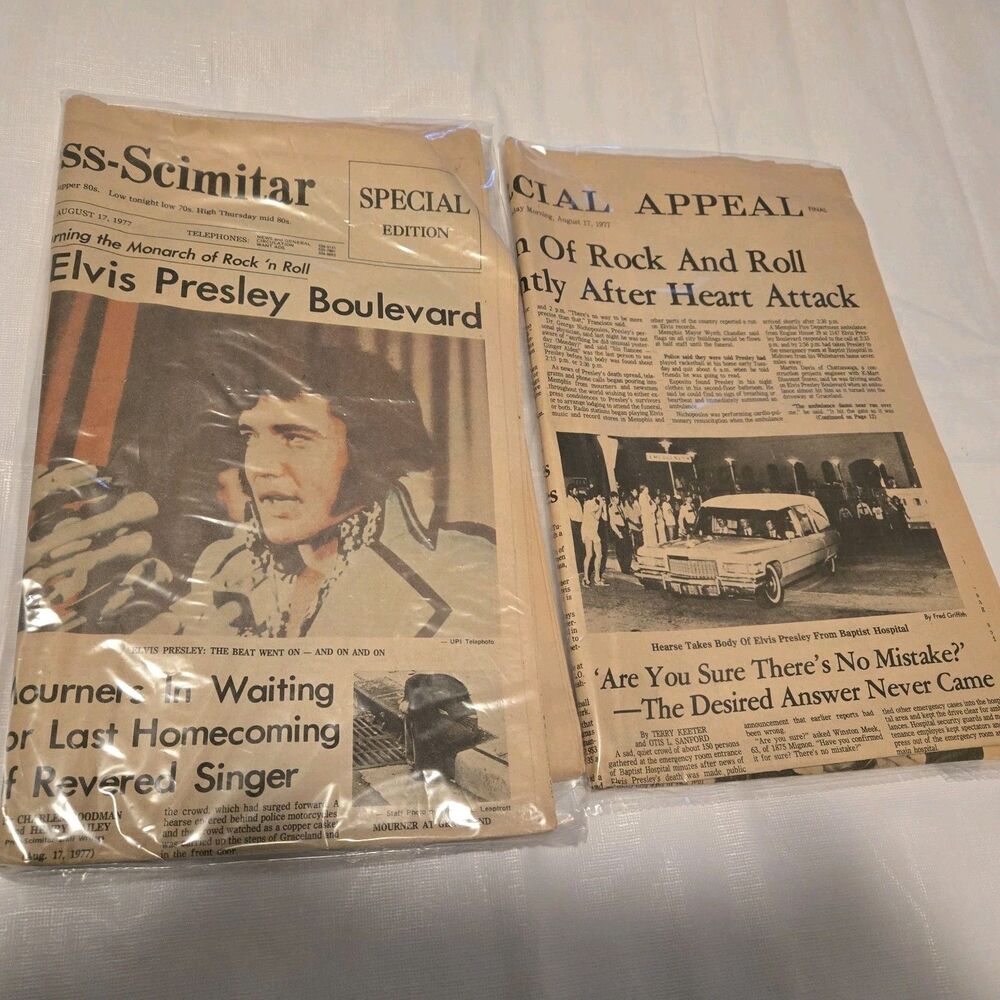 Elvis Presley  Death Newspapers Memphis Press- Scimitar & Commercial Appeal 1977